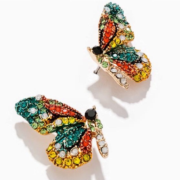 New FP Crystal Butterfly Open Wing Stud Earrings - Picture 2 of 16